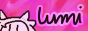 low res pink banner with a drawing of my character on the bottom left corner and 'lumi' written on the right side